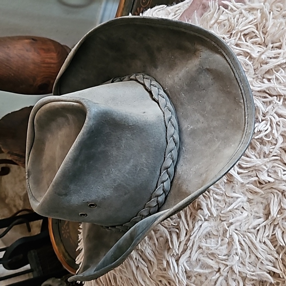 Men's Leather Cuero COV-VER Your World khaki green cowboy bush hat size M